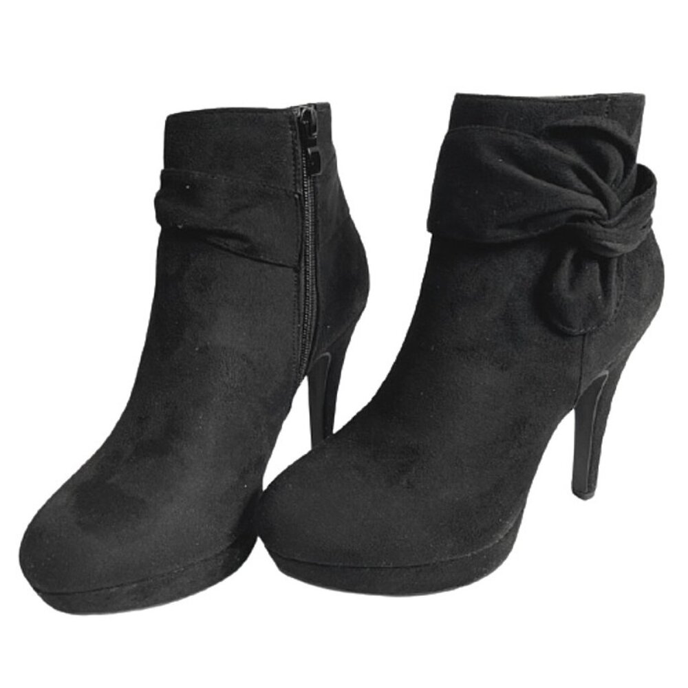Top Moda Women's Platform Side Bow Zipper High Heel Suede Ankle Boots Booties